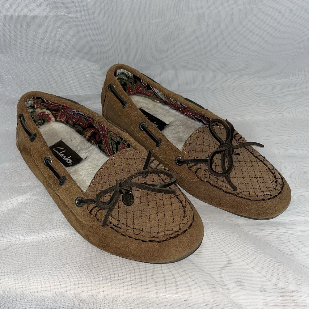 Clarks Brown Moccasin Slippers Women's Size 7 7M Driving Shoes 26107851 Warm